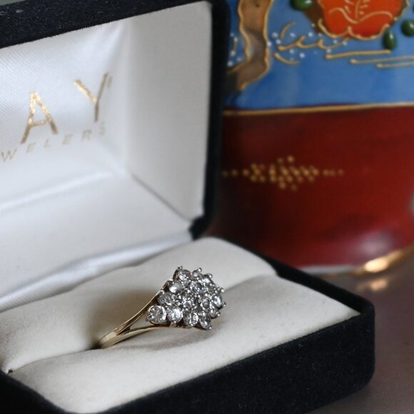 VTG Gold and Cubic Zirconia Cluster Ring Size 8 - Picture 3 of 14